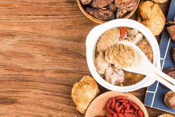 Hericium ribs soup，Chinese food stew