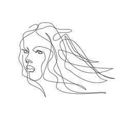 Female face drawn in one line. Continuous line.