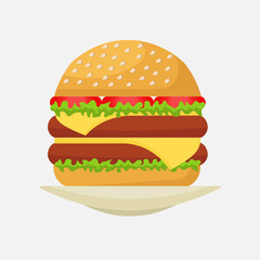 double hamburger, dining room, diner, eating place, flat style