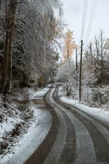 scenic view of empty road with snow covered landscape while snowing in winter season.turkey
