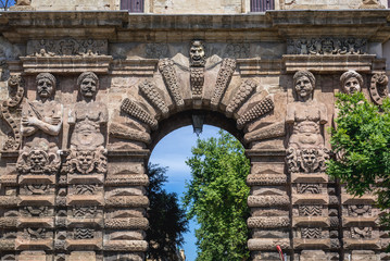 Close up on fomus Porta Nuova - New Gate in Palermo city on Sicily Island, Italy, part of historic wall
