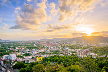 Khao Rang Viewpoint of Phuket city in sunset, Phuket province, Thailand