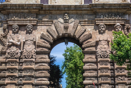 Close up on fomus Porta Nuova - New Gate in Palermo city on Sicily Island, Italy, part of historic wall
