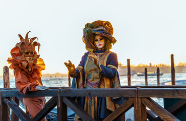 Colorful carnival masks at a traditional festival in Venice, Italy