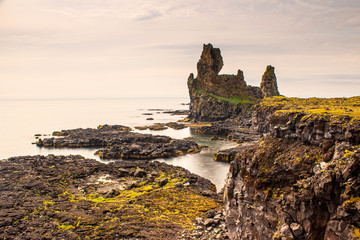 Cliff coastline, rock formation on rocky coast