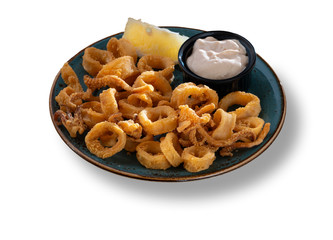 Fried calamari with lemon and mayonnaise dressing