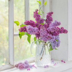 bouquet of lilacs in a glass jug