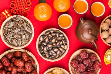 Top view accessories Chinese new year festival decorations.Chinese translation: Great luck，blessing