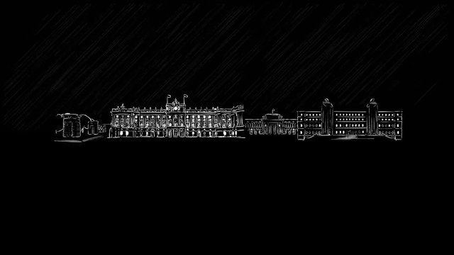 Madrid Panorama Sketch chalk drawing on blackboard