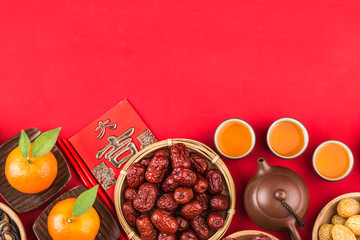 Top view accessories Chinese new year festival decorations.Chinese translation: Great luck，blessing