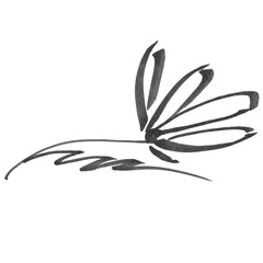 Marker bright red flower with leaves hand drawn line stroke