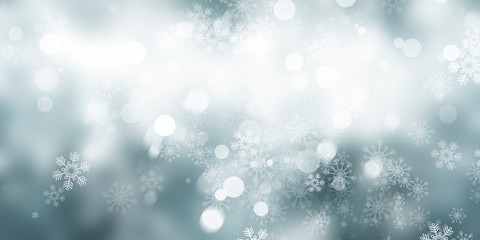 white and gray Christmas light with snowflake bokeh background, Winter backdrop wallpaper.
