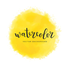 watercolor paint splash vector background isolated on white. Colorful yellow stain, good as backdrop for lettering, logotype, headline or typography.