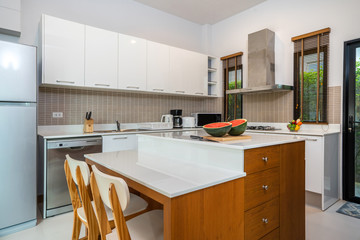 modern kitchen feature island counter and appliance