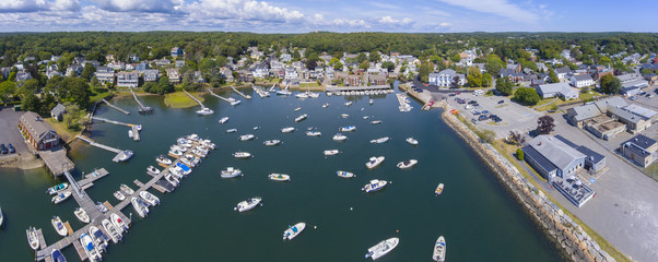 Manchester Marine and harbor panorama aerial view, Manchester by the sea, Cape Ann, Massachusetts,...
