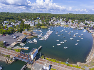 Manchester Marine and harbor aerial view, Manchester by the sea, Cape Ann, Massachusetts, MA, USA.