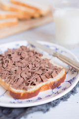 Sandwich with chocolate sprinkles or 'vlokken', Dutch traditional food