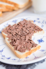 Sandwich with chocolate sprinkles or 'vlokken', Dutch traditional food