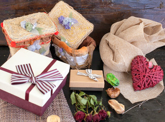 Gift boxes and flowers on the table