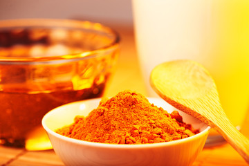 Solar spice a turmeric with milk and honey. Fragrant spice with vitamins.