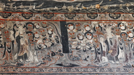 Remnants of painted frescoes-Mogao Buddhist caves exterior. Dunhuang-Gansu province-China-0627 © rweisswald