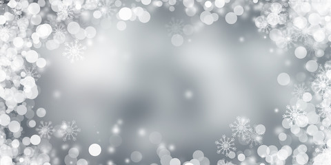 white and gray Christmas light with snowflake bokeh background, Winter backdrop wallpaper.