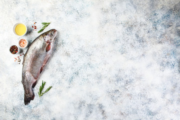 Raw rainbow trout light background