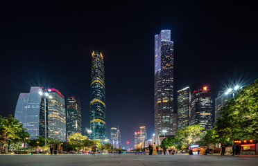 Guangzhou's beautiful city downtown night view skyline