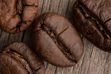 coffee beans on wooden background