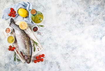 Raw rainbow trout light background