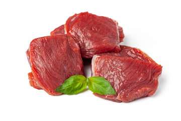 Raw beef. Sirloin pieces. Fresh meat on white isolated background