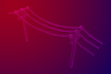 Power transmission high voltage pylon. Wireframe low poly mesh vector illustration