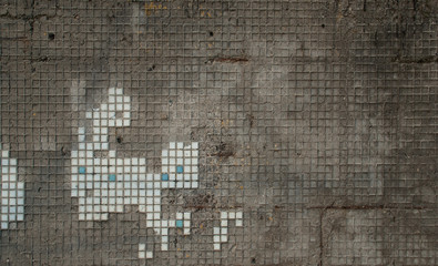 texture of old concrete building slab with ceramic squares