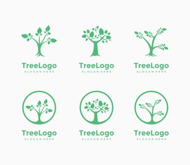 Set of tree logo with wood. Logo design tree illustration