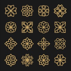 Set of ornament logo design. Flower arabic logo line black and gold