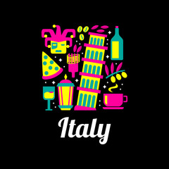 Italy country logo with icons that are related with Italy
