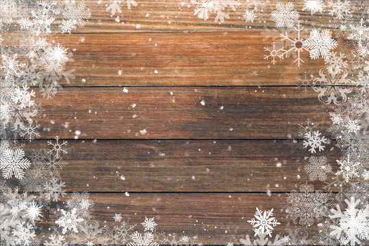 Rustic wood winter snow frame