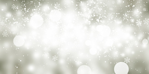 Fototapeta na wymiar white and gray Christmas light with snowflake bokeh background, Winter backdrop wallpaper.