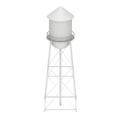 Fototapeta na wymiar Water tower. Industrial construction with water tank. 3d render isolated on white