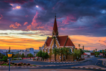 Dramatic sunset above Christchurch, Windhoek, Namibia