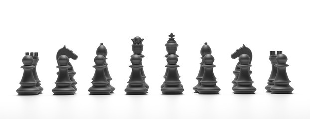 Chess black set isolated on white background. 3d illustration