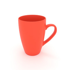 d illustration red ceramic mug on a white background.