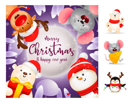 Merry Christmas and happy New Year background. Lettering with decorations can be used for invitation and greeting card. Holiday concept