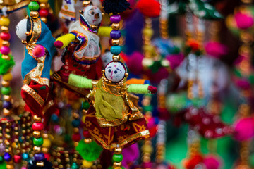 Indian puppets the handicraft products displayed for tourists