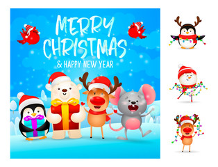 Fototapeta premium Merry Christmas and happy New Year beautiful banner. Lettering with decorations can be used for invitation and greeting card. Holiday concept