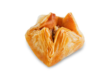 Multicolored baklava, Oriental sweetness on a white isolated background