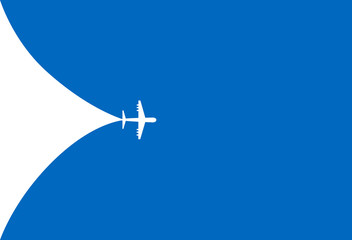 White plane symbol on a blue background. Vector illustration