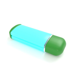 3d illustration green-blue flash drive isolated on white background.