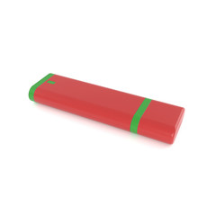 3d illustration green-red flash drive isolated on white background.