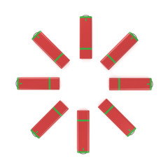 3d illustration set green-red flash drive on white background.